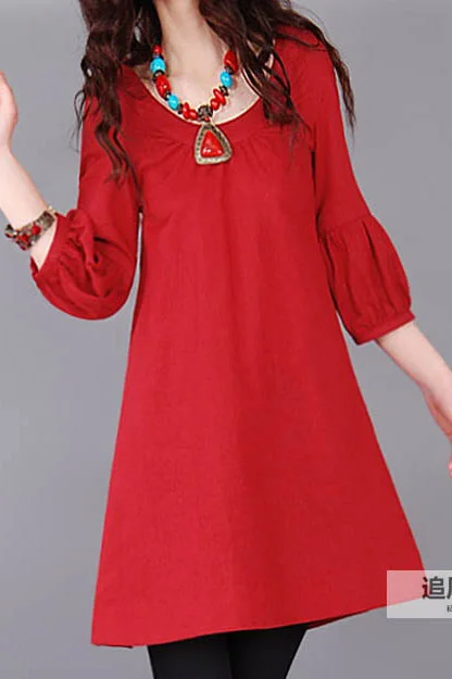 3/4 sleeve linen tunic dress  0010