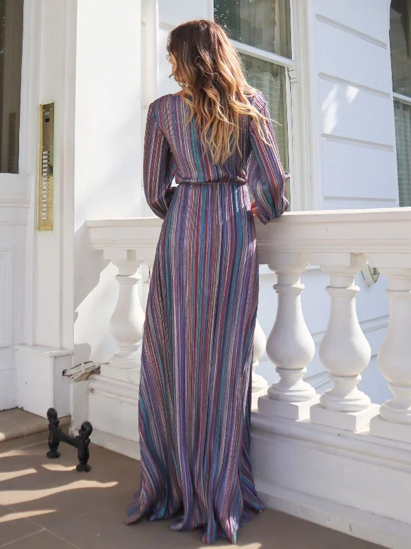 Mila Stripe Sparkle Long Sleeve Maxi Dress in Multi