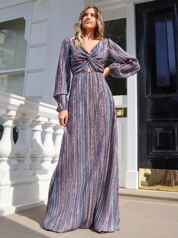 Mila Stripe Sparkle Long Sleeve Maxi Dress in Multi