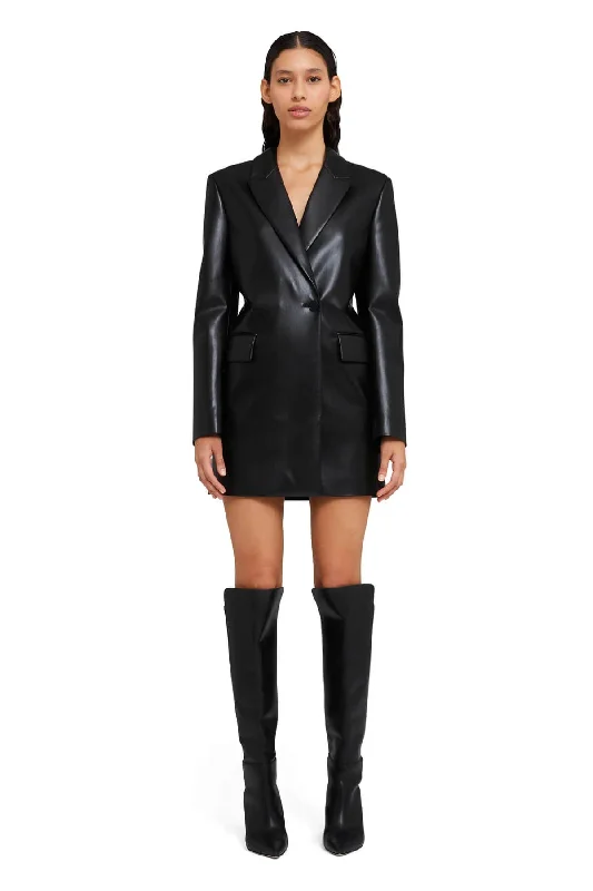 MSGM Open Back Vegan Leather Blazer Dress - Black