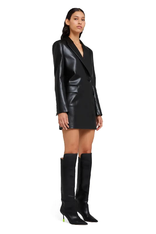 MSGM Open Back Vegan Leather Blazer Dress - Black