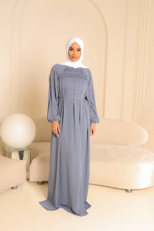 Nayma Pleat Chiffon Dress- Blue gray