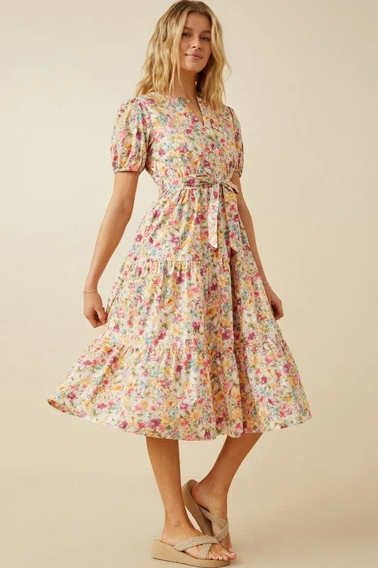 POPLIN TIERED FLORAL DRESS