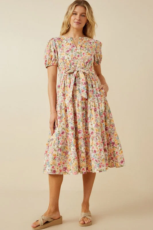 POPLIN TIERED FLORAL DRESS