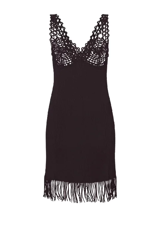 Proenza Schouler Rib Knit Lace Dress - Black