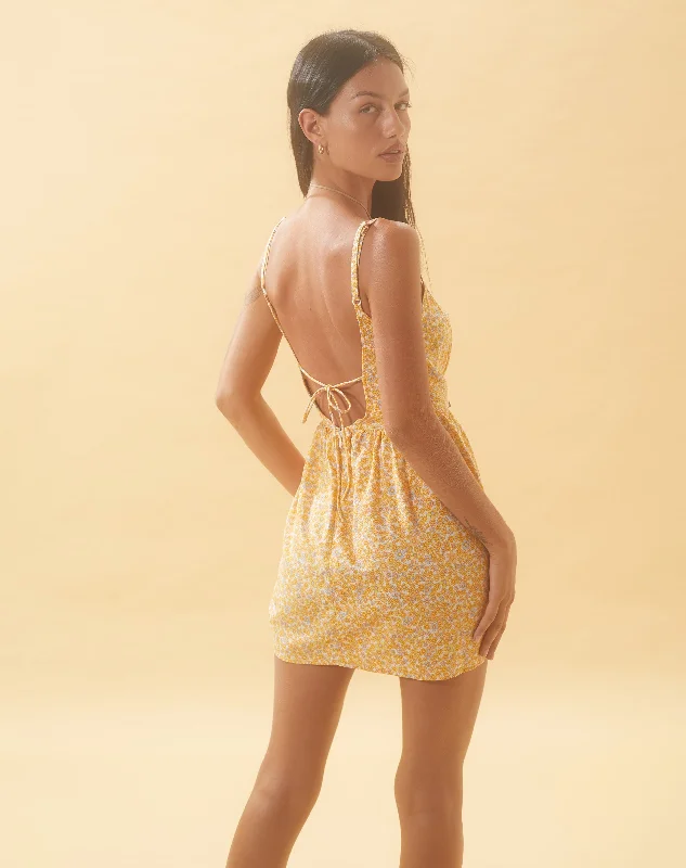 Ramone Mini Dress in Flower Garden Yellow