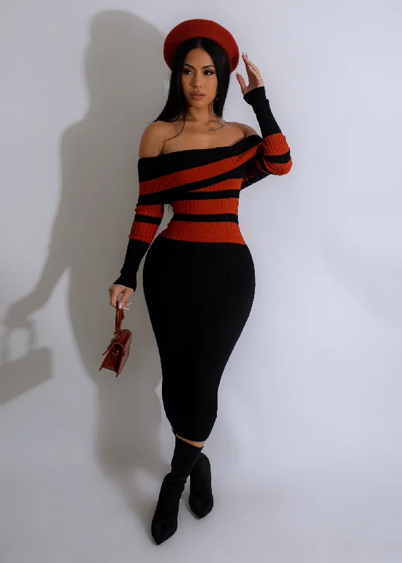 Rome Night Knitted Midi Dress Orange