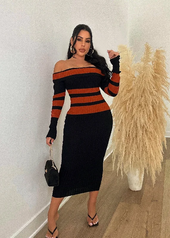 Rome Night Knitted Midi Dress Orange