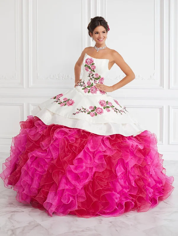 Ruffled Off Shoulder Floral Quinceanera Dress by LA Glitter 24064