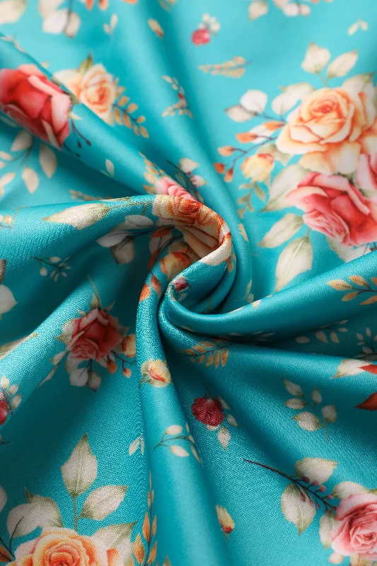 Scarlette Turquoise Floral Mid Calf Dress