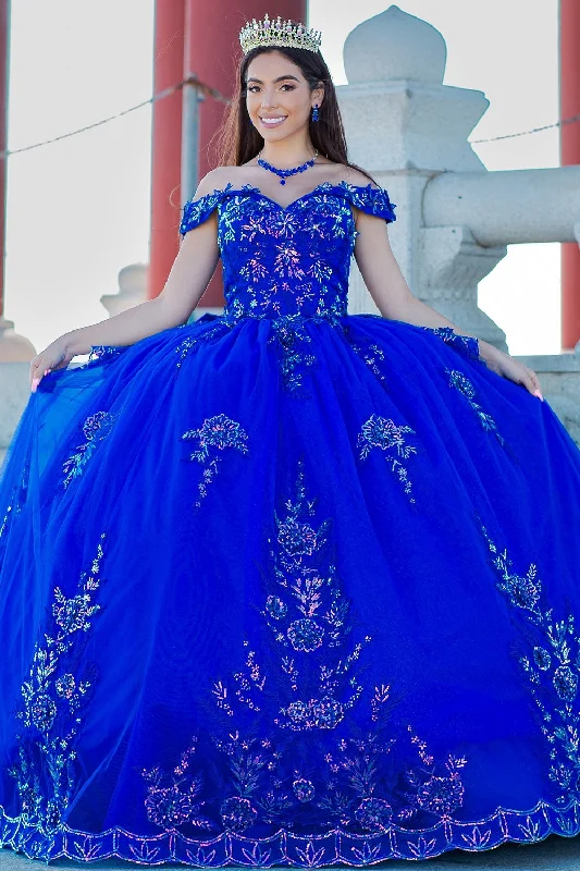 Sequin Off Shoulder Tulle Ball Gown by Cinderella Couture 8100J