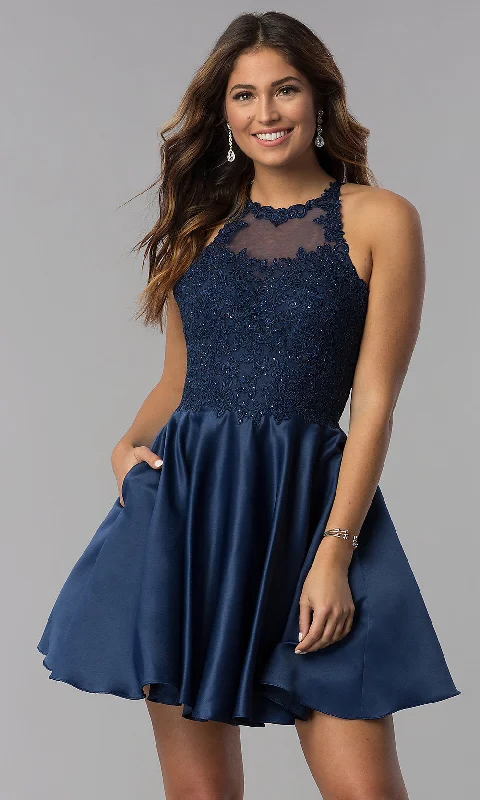 Short Lace-Applique-Bodice Homecoming Party Dress