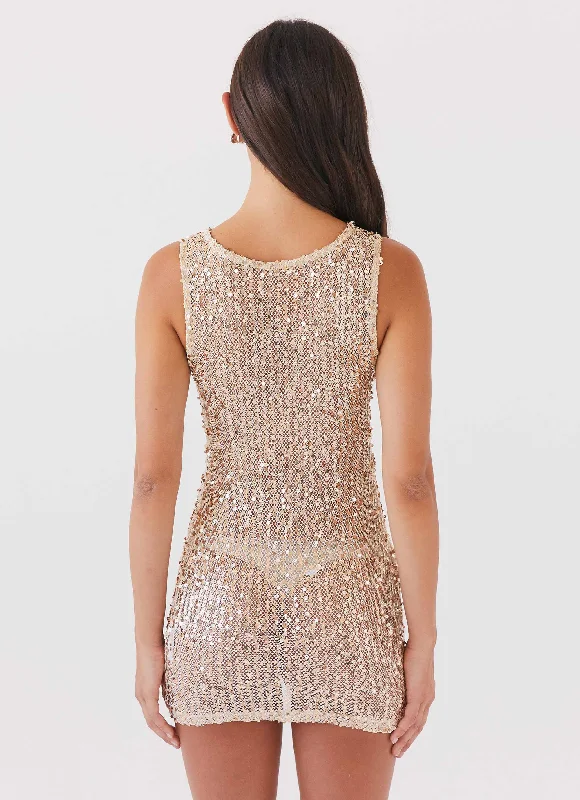 Starlit Soiree Sequin Mini Dress - Champagne