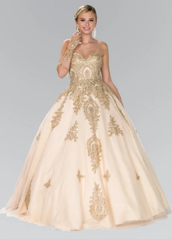 Lace Applique Strapless Ballgown by Elizabeth K GL2379