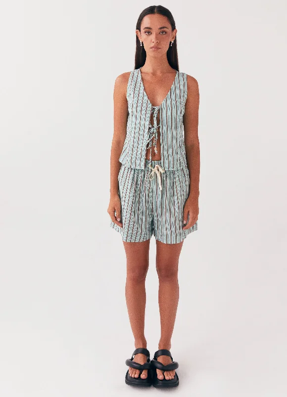 Tina Linen Vest Top - Coastal Stripe