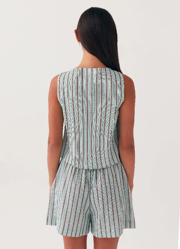 Tina Linen Vest Top - Coastal Stripe