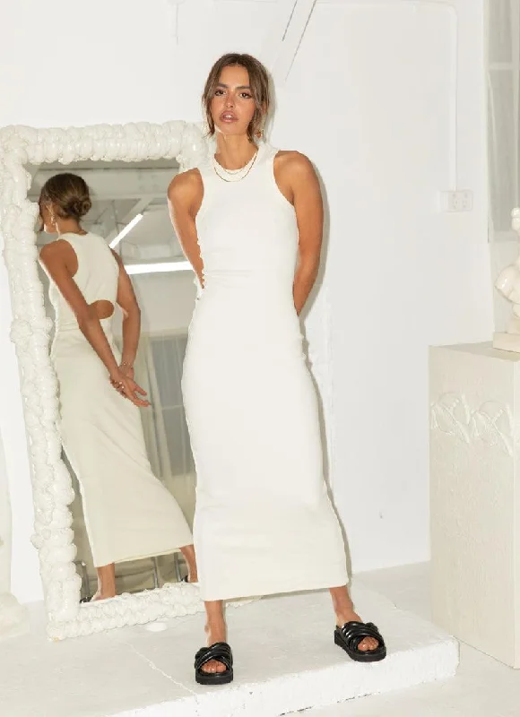 Tonal Tour Organic Cotton Rib Maxi Dress - Ivory