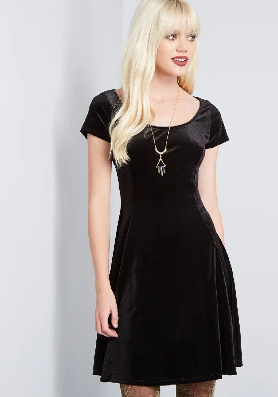 Velvet Vibes Skater Dress in Black