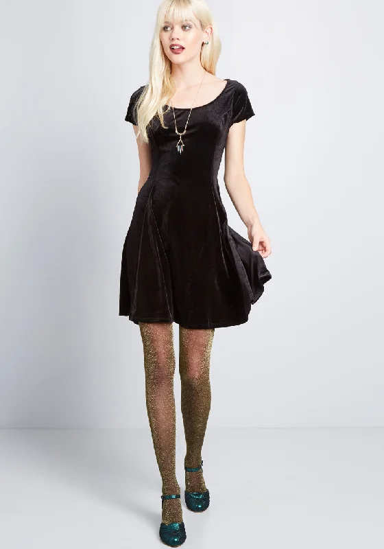 Velvet Vibes Skater Dress in Black