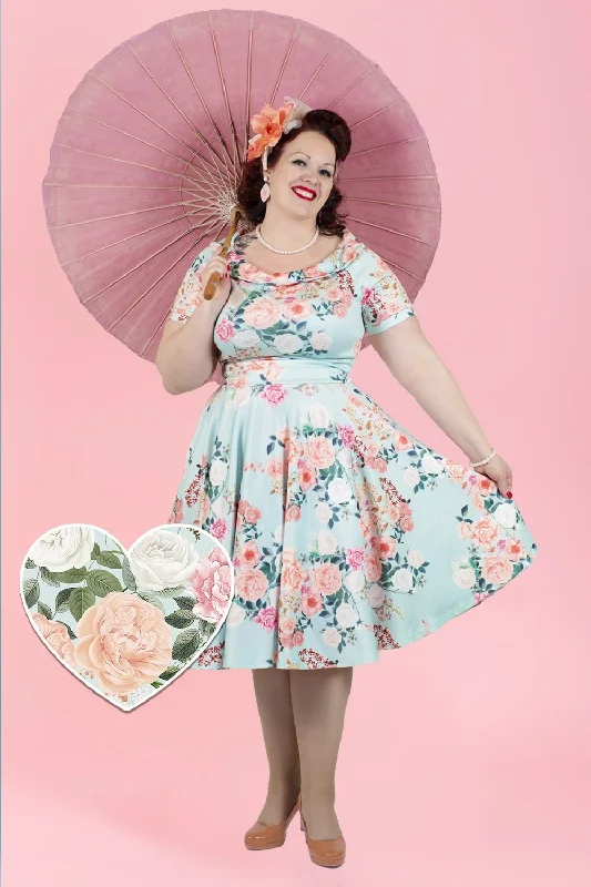 Darlene 50s Floral Off Shoulder Dress In Mint