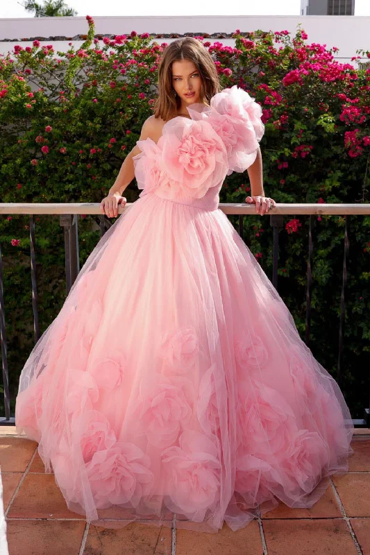 3D Floral Organza Ruffled Ball Gown by Amelia Couture SU079