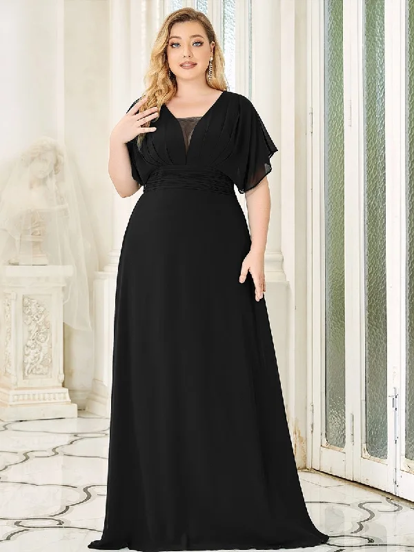 A-Line Empire Waist Chiffon Plus Size Wholesale Evening Party Dress