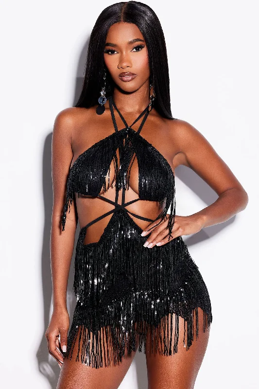 Alexa Sequin Micro Mini Dress - Black