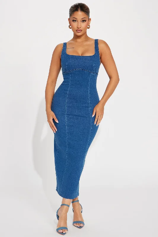 Angelina Denim Midi Dress - Denim