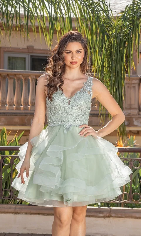 Beaded-Bodice Tiered Short Homecoming Dress 3273