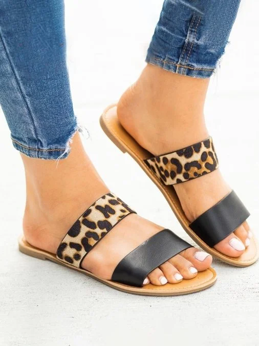 Fashion Leopard Panel Flat Sandals for Women