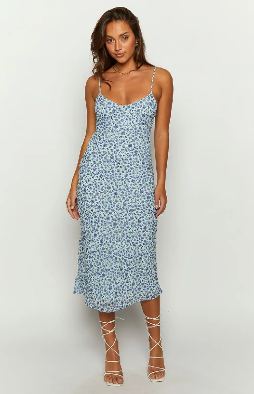 Gemma Dark Blue Floral Midi Dress