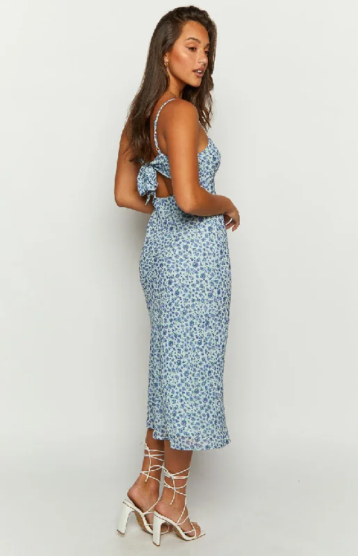 Gemma Dark Blue Floral Midi Dress