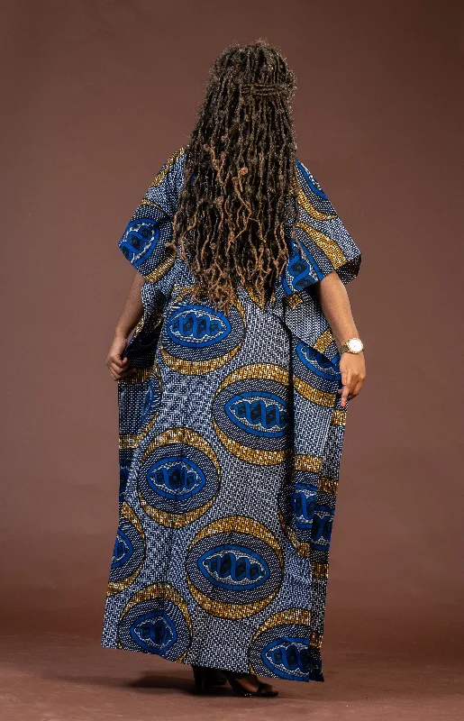 Gemma Ankara Maxi Dress | Blue and Gold African Print