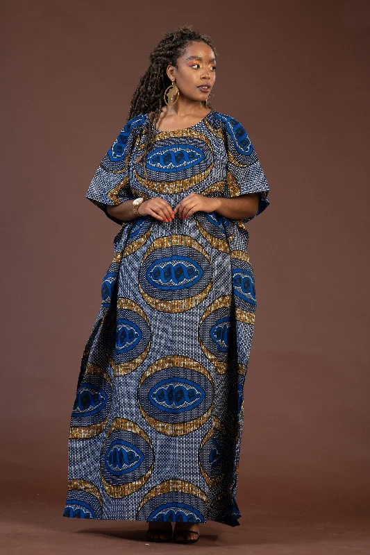 Gemma Ankara Maxi Dress | Blue and Gold African Print