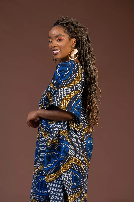 Gemma Ankara Maxi Dress | Blue and Gold African Print