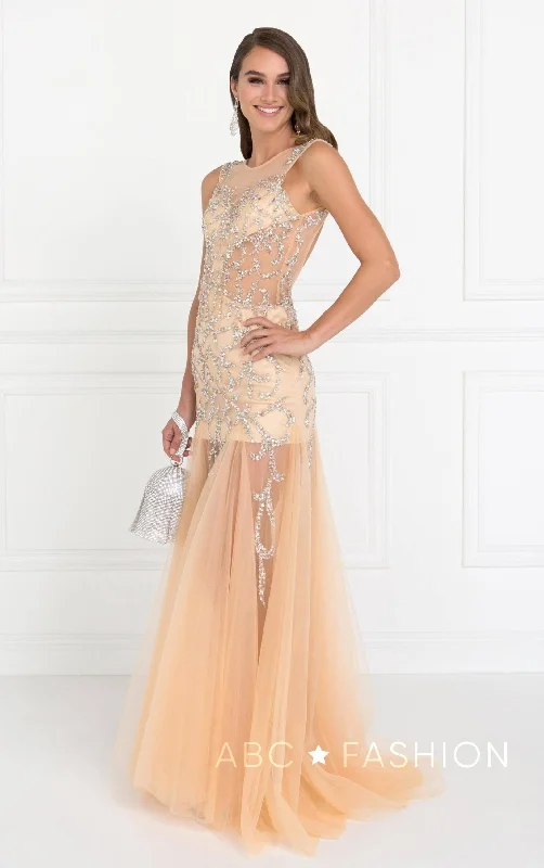 Jeweled Long Sleeveless Sheer Dress by Elizabeth K GL2153