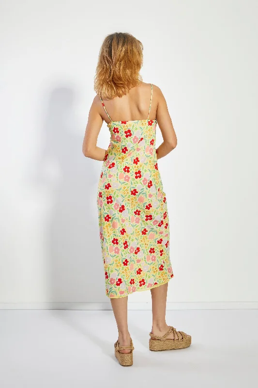 Glamorous Lemon Bold Floral Strappy Midi Dress