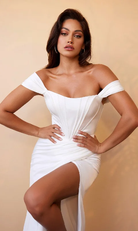 Long White Dress 7484W by Ladivine