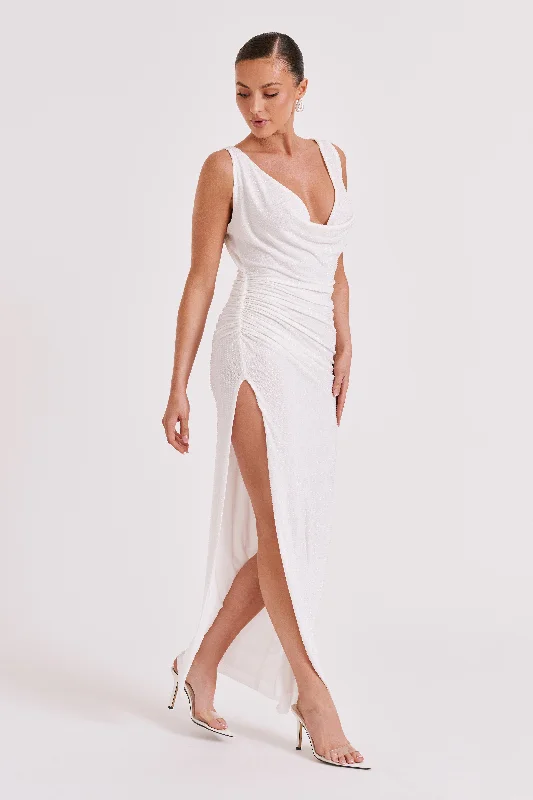 Laney Hot Fix Mesh Cowl Maxi Dress - White