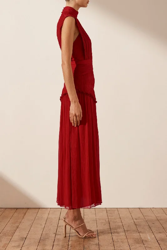 LÈONIE HIGH NECK MIDI DRESS - SCARLETT