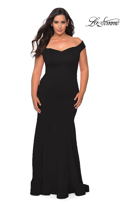 Plus-Size La Femme Off-the-Shoulder Formal Dress