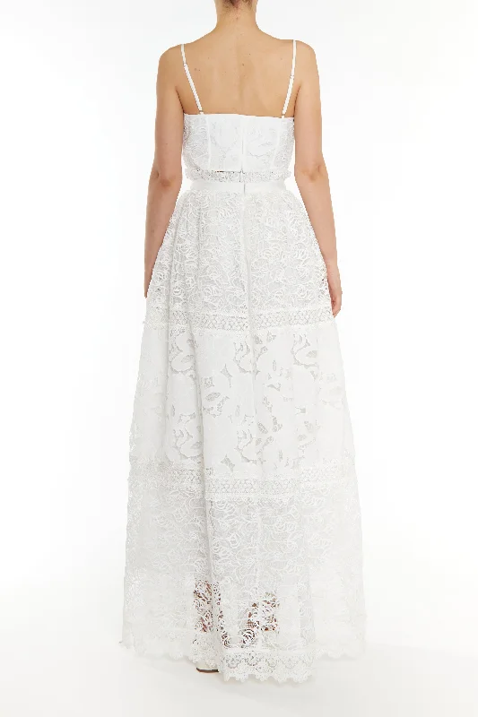 Melissa Co-ord White Patchwork lace Tie-Waist Maxi Skirt