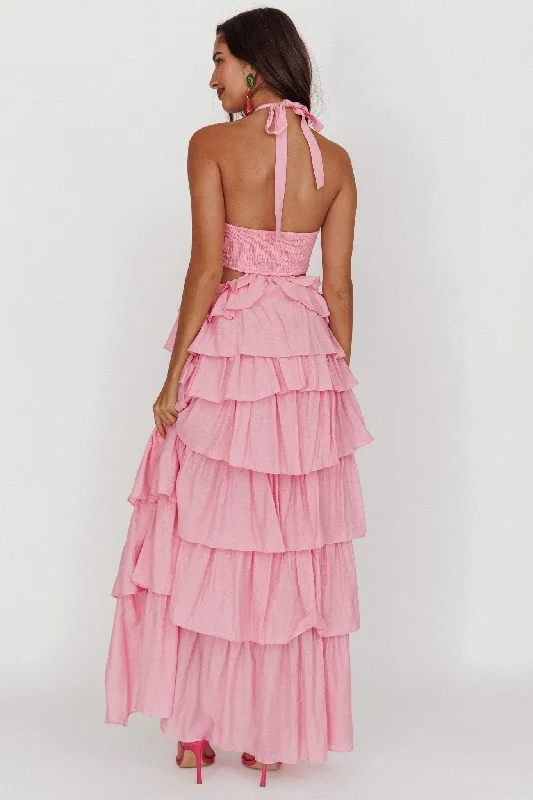 Morpheus Ruffle Halterneck Maxi Dress Pink