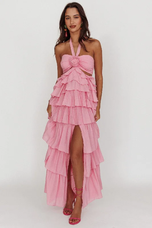 Morpheus Ruffle Halterneck Maxi Dress Pink