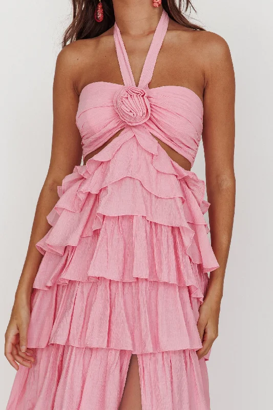 Morpheus Ruffle Halterneck Maxi Dress Pink