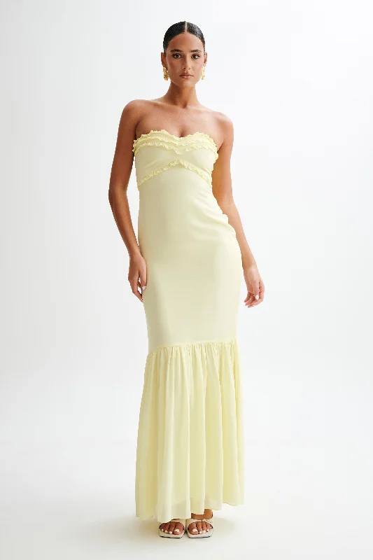 Olivette Strapless Chiffon Maxi Dress - Lemon Sherbet