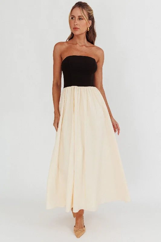 Princess Strapless Contrast Maxi Dress Black/Beige