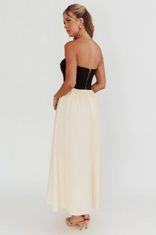 Princess Strapless Contrast Maxi Dress Black/Beige