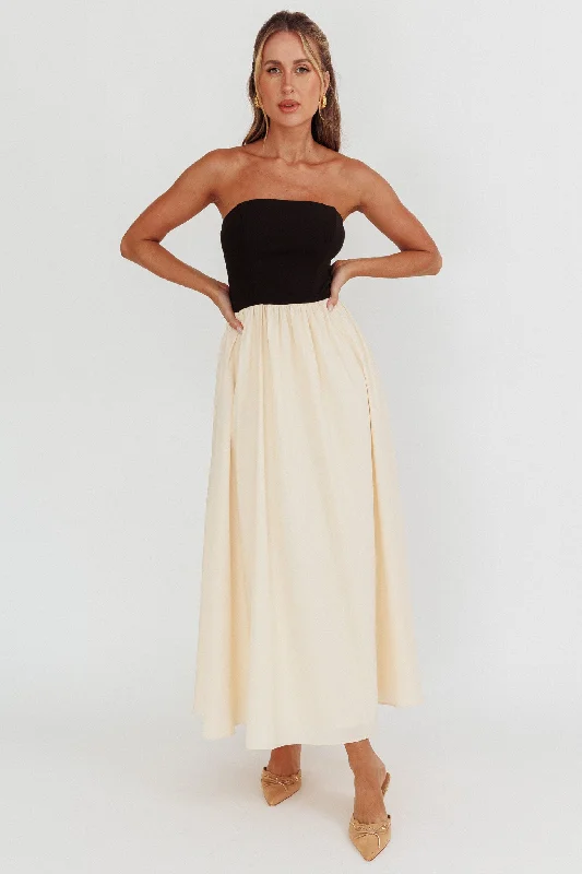 Princess Strapless Contrast Maxi Dress Black/Beige