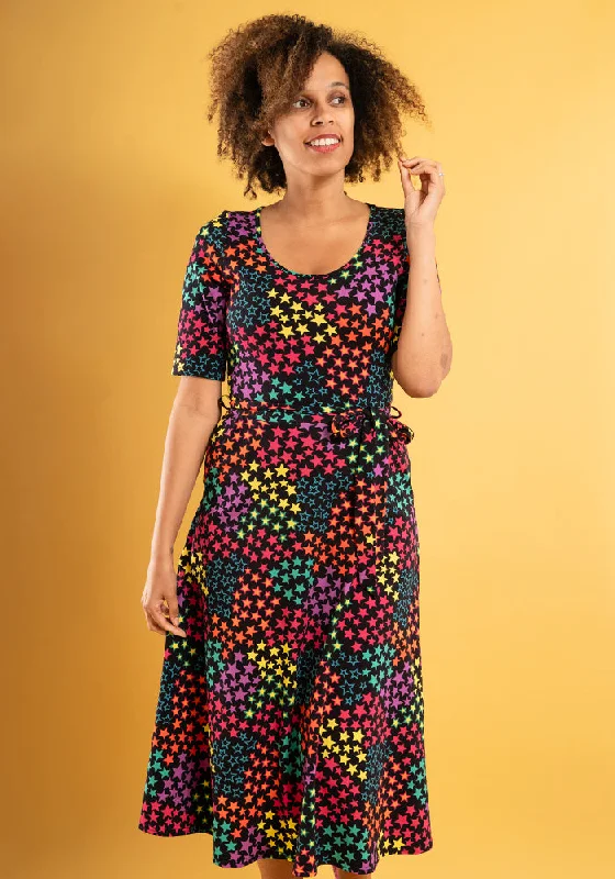 Reeva Bright Stars Print Cotton Midi Dress